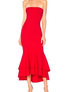 Lovers + Friends Dillion Midi Dress Poppy Red Strapless Revolve Size S NWOT!